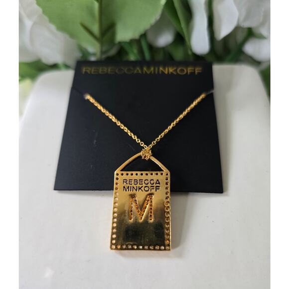 Rebecca Minkoff Initial M Rhinestone Necklace New - Picture 2 of 2